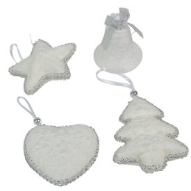 Textil akasztós karácsonyi dísz fehér-ezüst 7cm Textil akasztós karácsonyi dísz fehér-ezüst 7cm