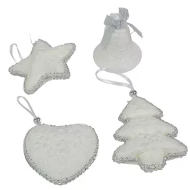 Textil akasztós karácsonyi dísz fehér-ezüst 7cm