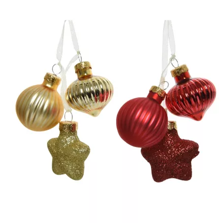 Üveg dísz arany-piros  mix 4cm 3db-os csomag