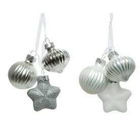 Üveg dísz fehér-ezüst mix 4cm 3db-os csomag Üveg dísz fehér-ezüst mix 4cm 3db-os csomag