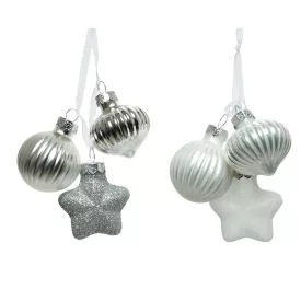 Üveg dísz fehér-ezüst mix 4cm 3db-os csomag