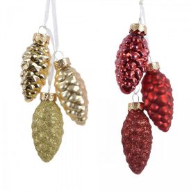 Üveg toboz arany-piros 6cm 3db-os csomag