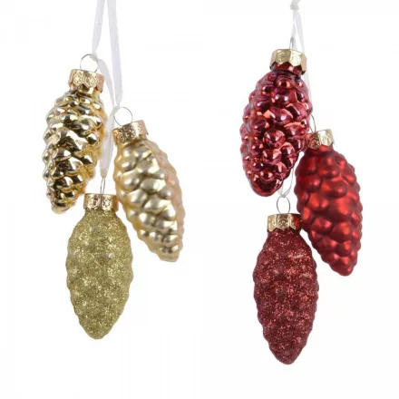 Üveg toboz arany-piros 6cm 3db-os csomag