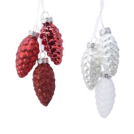 Üveg toboz akasztós fehér-piros 6cm 3db-os csomag Üveg toboz akasztós fehér-piros 6cm 3db-os csomag