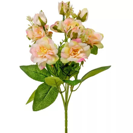 Rózsacsokor 7 virágos krém-pink 30cm