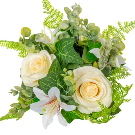 Rózsa,liliom koszorú krém 22cm