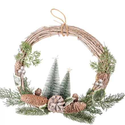 Adventi kopogtató fenyővel,tobozzal 38cm