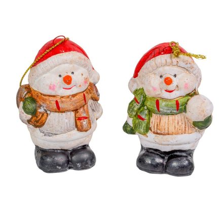 Hóember sállal sapical akasztós kerámia 6cm