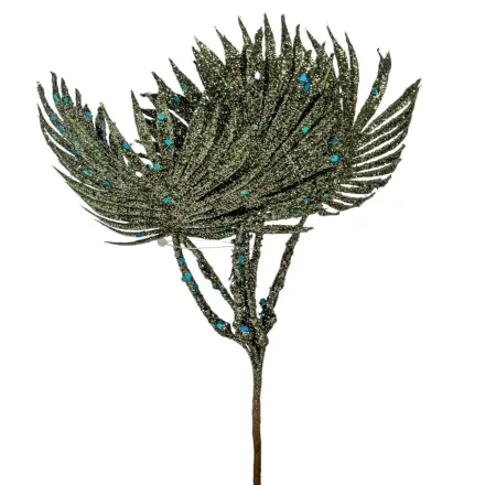 Pálma leveles pick glitteres zöld 21cm