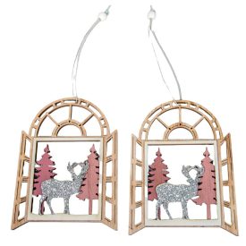 Akasztós erdő mintás fa ablakdísz 13,5cm 2db-os Akasztós erdő mintás fa ablakdísz 13,5cm 2db-os