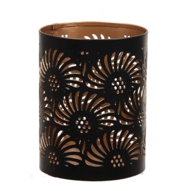 Áttört mintás mécsestartó fekete-arany D8cm M10cm