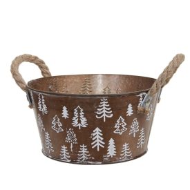 Fém kaspó kötél füllel barna mintás D20cm M10cm Fém kaspó kötél füllel barna mintás D20cm M10cm