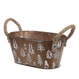 Fém kaspó kötél füllel barna mintás 22x12x9cm Fém kaspó kötél füllel barna mintás 22x12x9cm