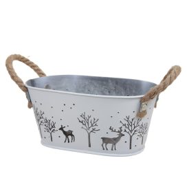 Fém kaspó kötél füllel szarvas mintás 22x12x9cm Fém kaspó kötél füllel szarvas mintás 22x12x9cm