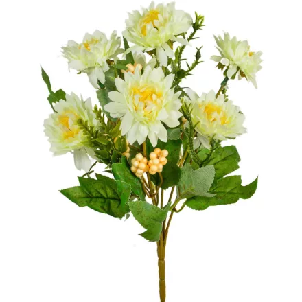 Dália csokor 7 virágos fehér,krém 29cm