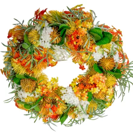 Tavaszi vegyes virágos koszorú sárga 22cm