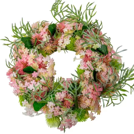 Tavaszi vegyes virágos koszorú rózsaszín 22cm