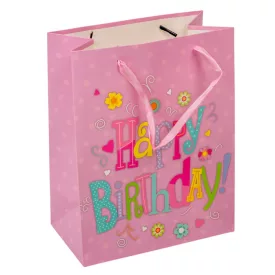 Ajándéktasak lila Happy Birthday 18x23cm