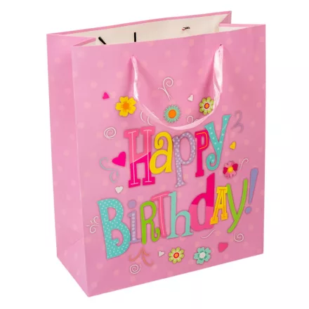 Ajándéktasak lila Happy Birthday 26x32cm
