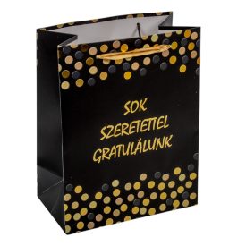 Ajándék tasak Sok szerettel gratulálunk arany-fekete 18x23cm   Ajándék tasak Sok szerettel gratulálunk arany-fekete 18x23cm