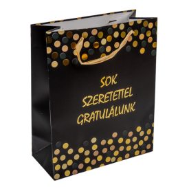 Ajándék tasak Sok szeretettel gratulálunk arany-fekete 26x32cm   Ajándék tasak Sok szeretettel gratulálunk arany-fekete 26x32cm