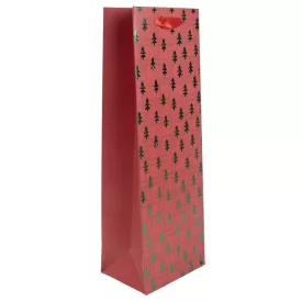   Ajándéktasak italos  piros zöld fenyőfa mintával 12x36cm