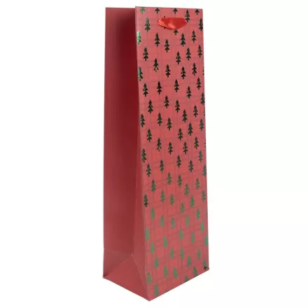 Ajándéktasak italos  piros zöld fenyőfa mintával 12x36cm