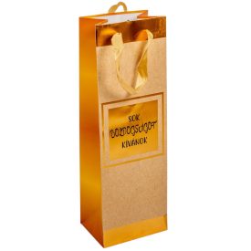 Ajándék tasak sok boldogságot kívánok felirattal natúr-arany  12x36cm   Ajándék tasak sok boldogságot kívánok felirattal natúr-arany  12x36cm