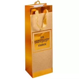   Ajándék tasak sok boldogságot kívánok felirattal natúr-arany  12x36cm