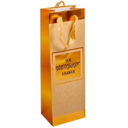 Ajándék tasak sok boldogságot kívánok felirattal natúr-arany  12x36cm