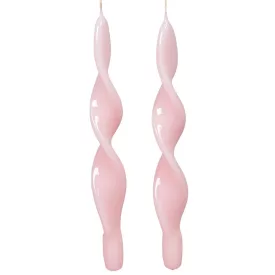 Lakkozott rövid szalag csavart gyertya rózsaszín 270x22mm