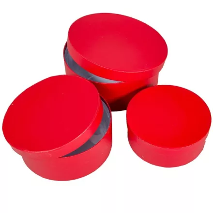 Papír doboz kerek skarlátvörös 20cm / 18cm / 15cm 3db-os csomag