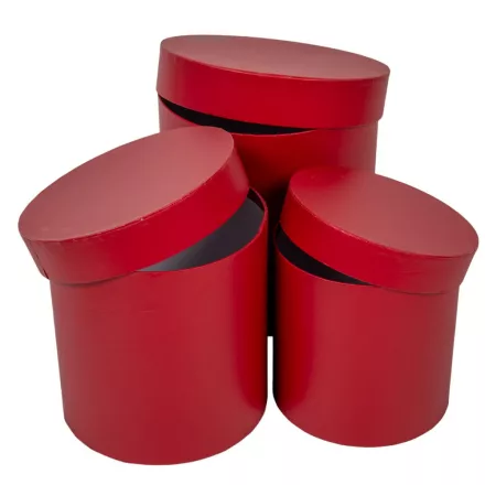 Papír doboz szett kerek magas bélelt vörös D20-17-15cm 3db-os csomag