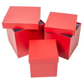 Papír doboz kocka skarlát vörös 16-14-12cm 3db-os szett Papír doboz kocka skarlát vörös 16-14-12cm 3db-os szett