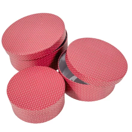 Papír doboz kerek pöttyös piros D20-17,5-15cm 3db-os 