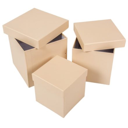 Papír doboz kocka beige 16-14-12cm 3db-os