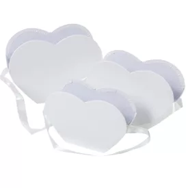   Papír doboz szív alakú szatén akasztóval fehér 24-22-19cm 3db-os csomag