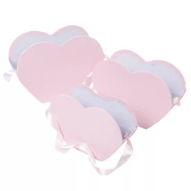   Papír doboz szív alakú szatén akasztóval rózsaszín 24-22-19cm 3db-os csomag