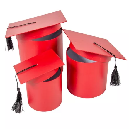 Papír doboz ballagási sapka vörös D17-15-12cm 3 db-os