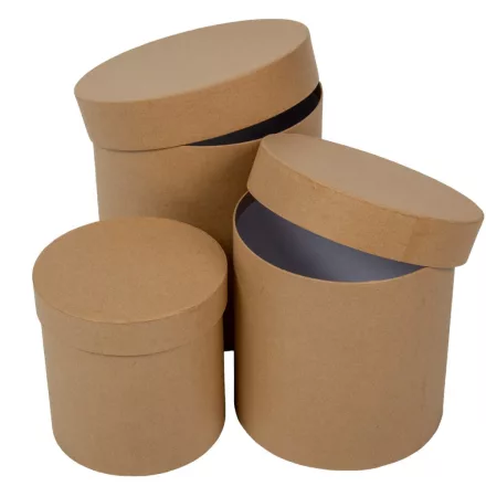 Papír doboz kerek kraft szett 17,5-15-12,5cm 3db-os 