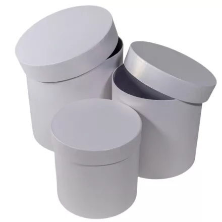 Papír doboz magas kerek gyöngyház fehér D20-17,5-15cm 3db-os 