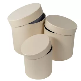   Papír doboz magas kerek gyöngyház krém D17,5-15-12,5cm 3db-os