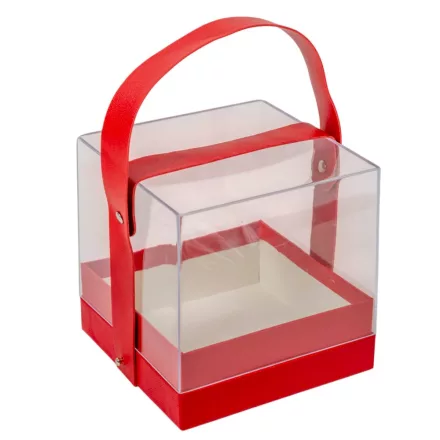 Ajándék doboz plexi piros 14x15cm