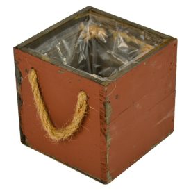 Fa kötélfüles fiók bélelt barna-terra M12x12x12cm Fa kötélfüles fiók bélelt barna-terra M12x12x12cm