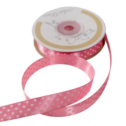 Szatén szalag pöttyös rózsaszín 15mmx25m