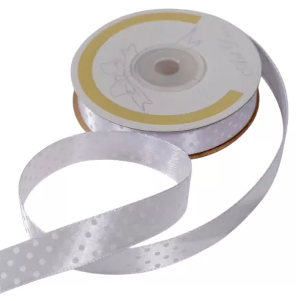 Szatén szalag pöttyös fehér 15mmx25m