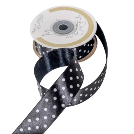 Szatén szalag pöttyös fekete 25mmx25m