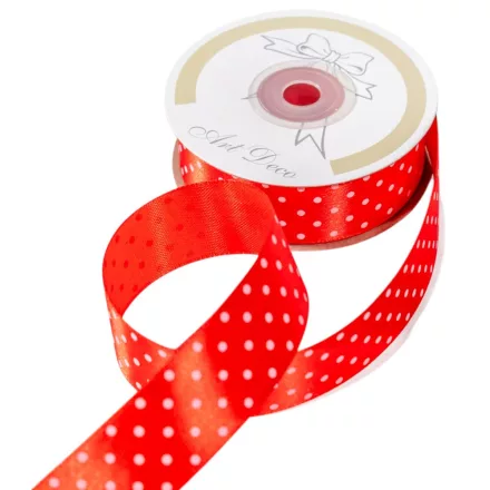 Szatén szalag pöttyös piros 25mmx25m