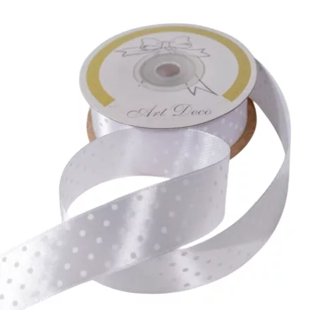 Szatén szalag pöttyös fehér 25mmx25m
