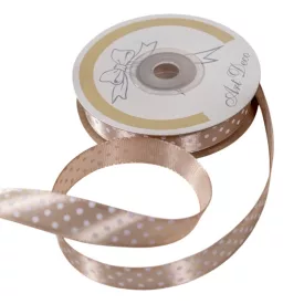 Szatén szalag pöttyös drapp 15mmx25m